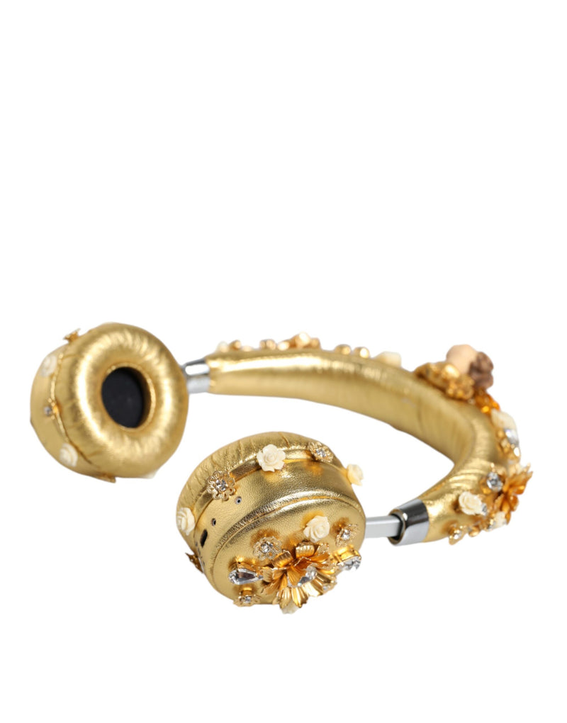 Dolce & Gabbana Gold Leather Floral Crystal Angel Headset