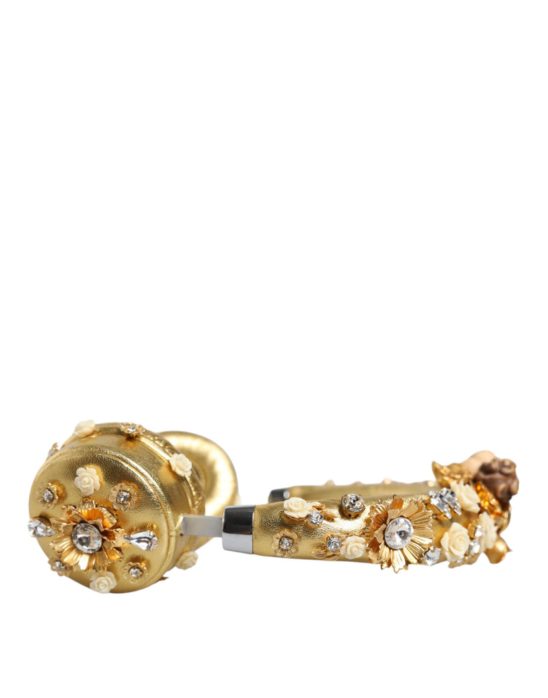 Dolce & Gabbana Gold Leather Floral Crystal Angel Headset