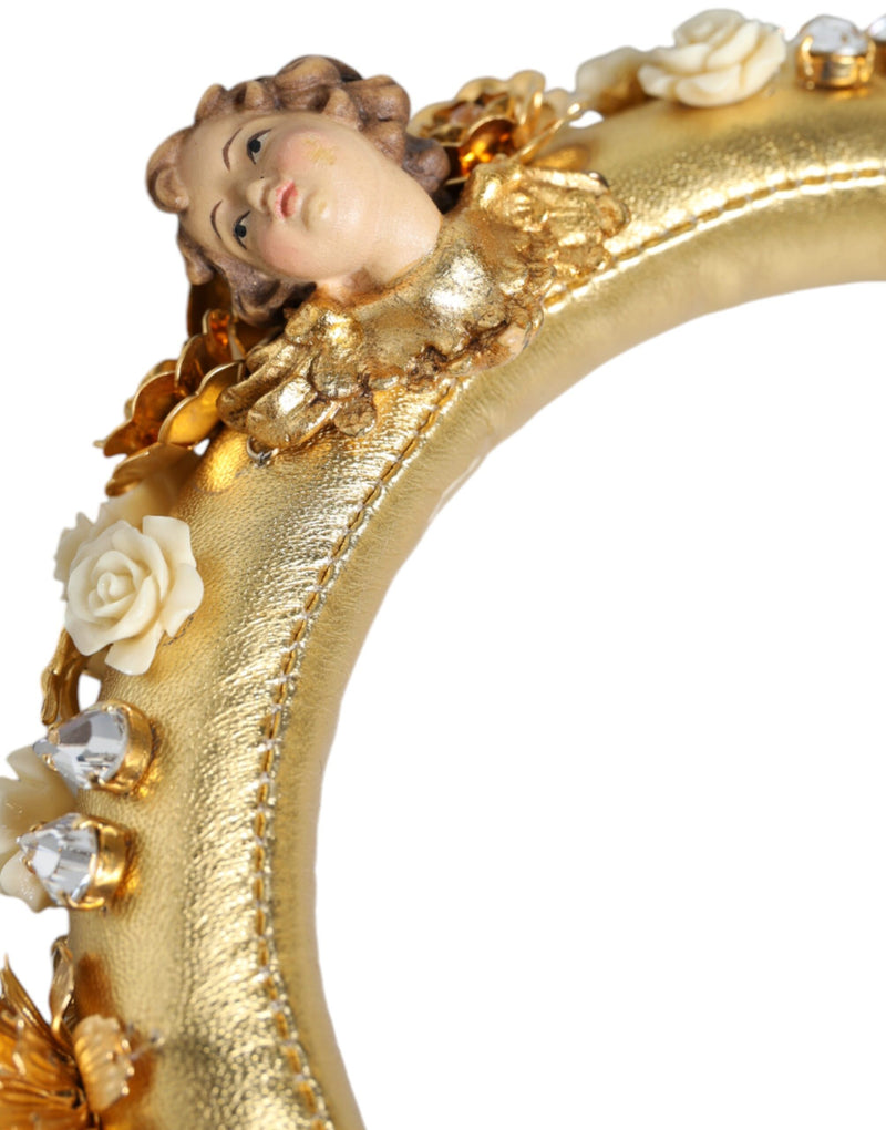 Dolce & Gabbana Gold Leather Floral Crystal Angel Headset