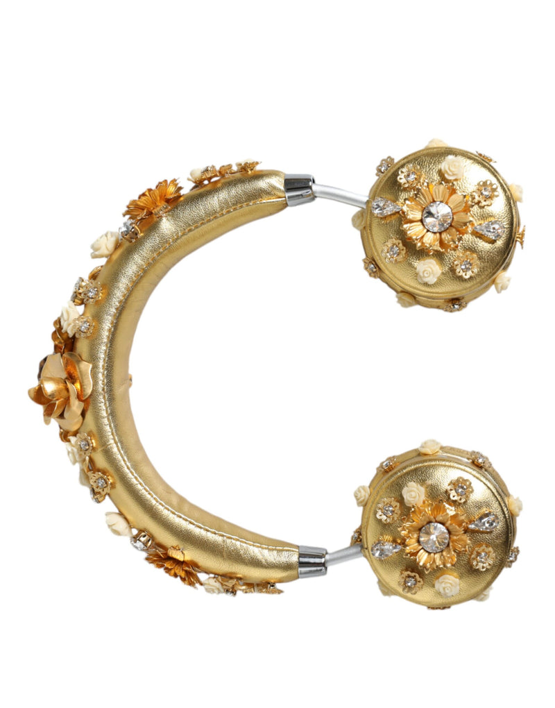 Dolce & Gabbana Gold Leather Floral Crystal Angel Headset