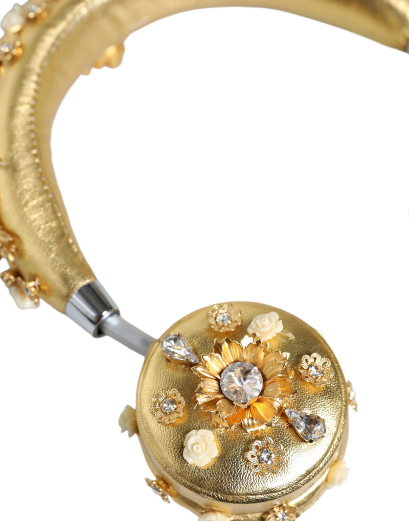 Dolce & Gabbana Gold Leather Floral Crystal Angel Headset