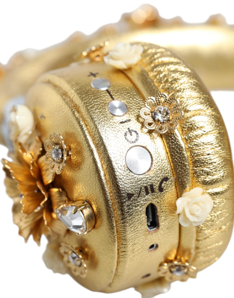 Dolce & Gabbana Gold Leather Floral Crystal Angel Headset
