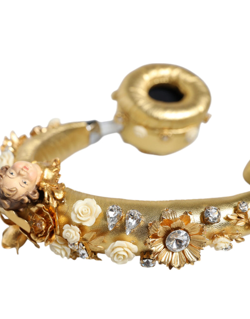 Dolce & Gabbana Gold Leather Floral Crystal Angel Headset