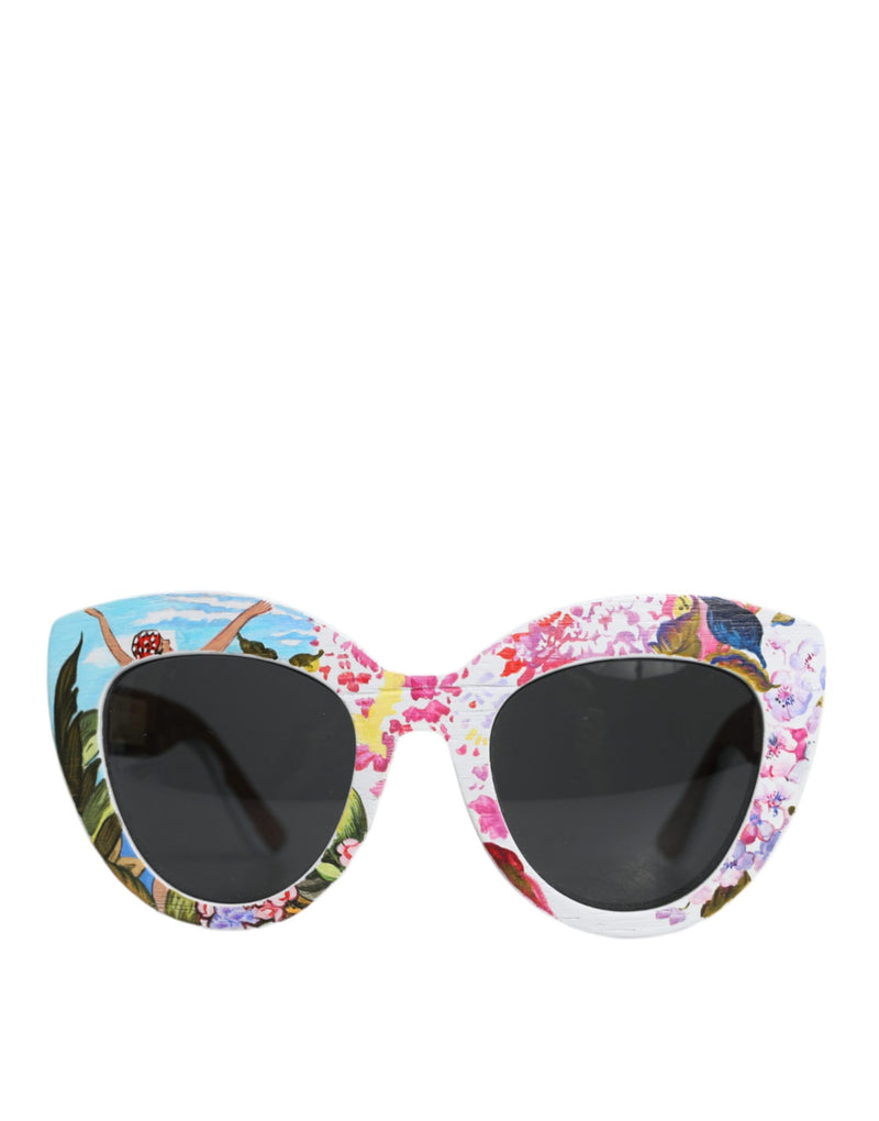 Dolce & Gabbana Multicolor Wood Crystal Brass Frame Floral Sunglasses