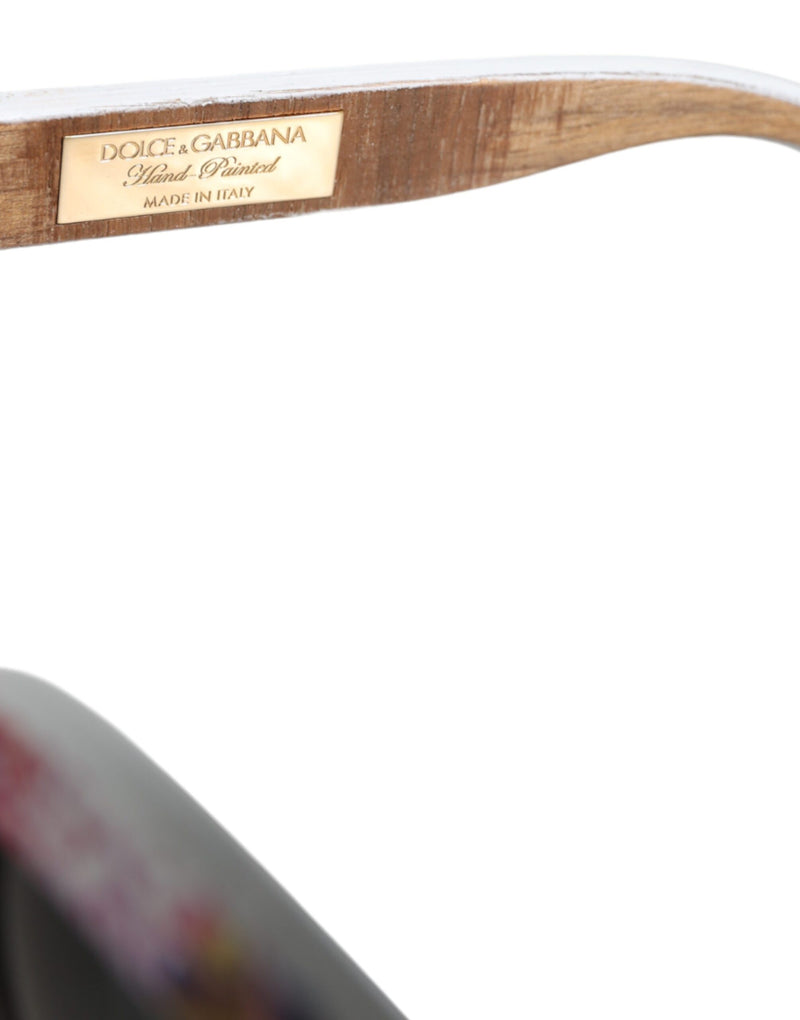 Dolce & Gabbana Multicolor Wood Crystal Brass Frame Floral Sunglasses