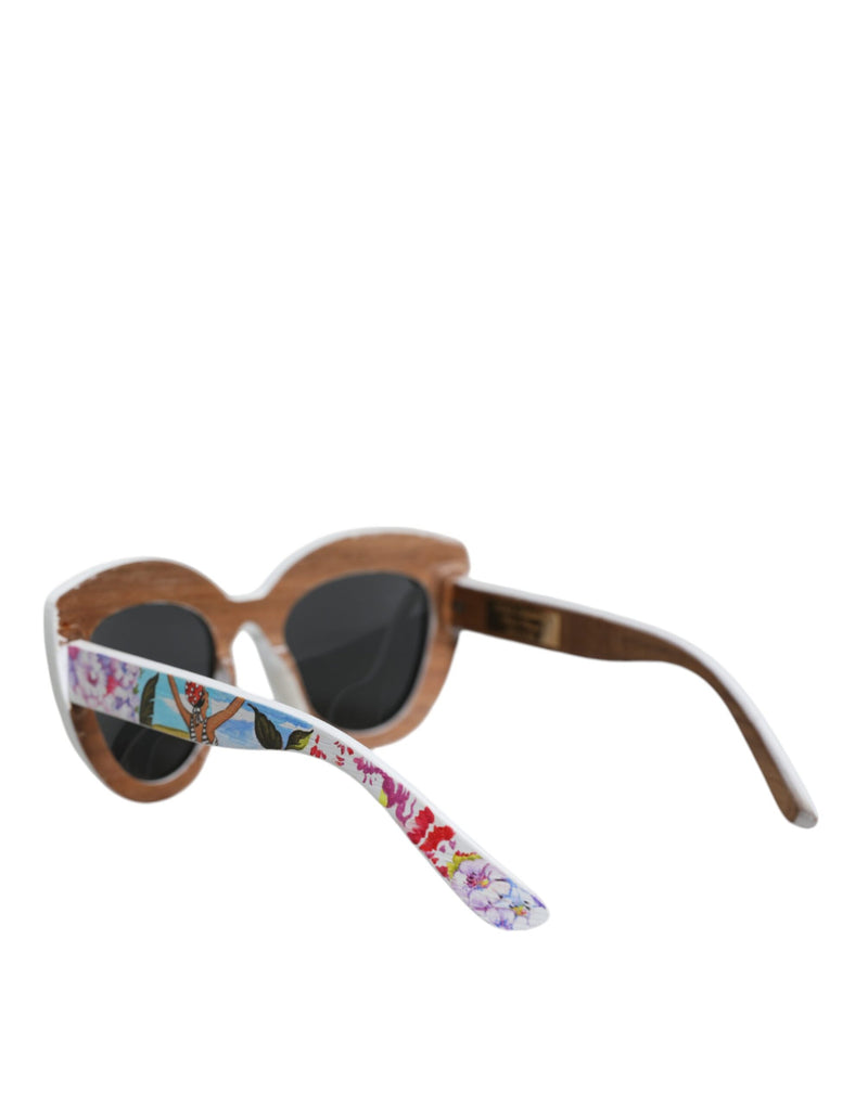 Dolce & Gabbana Multicolor Wood Crystal Brass Frame Floral Sunglasses