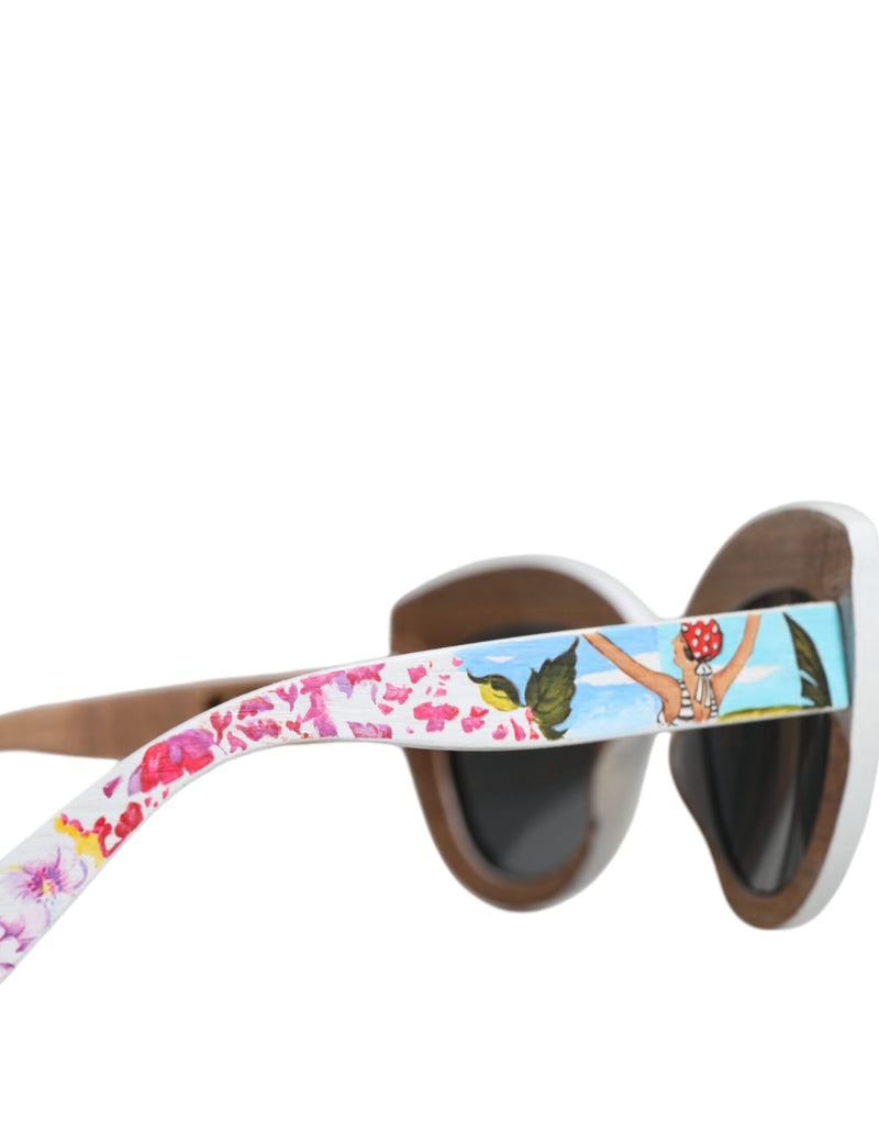 Dolce & Gabbana Multicolor Wood Crystal Brass Frame Floral Sunglasses