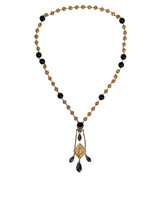Dolce & Gabbana Gold Chain Brass Black Beaded Rosary Necklace