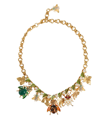 Dolce & Gabbana Gouden Messing Kristallen Insectenhanger Statement Ketting
