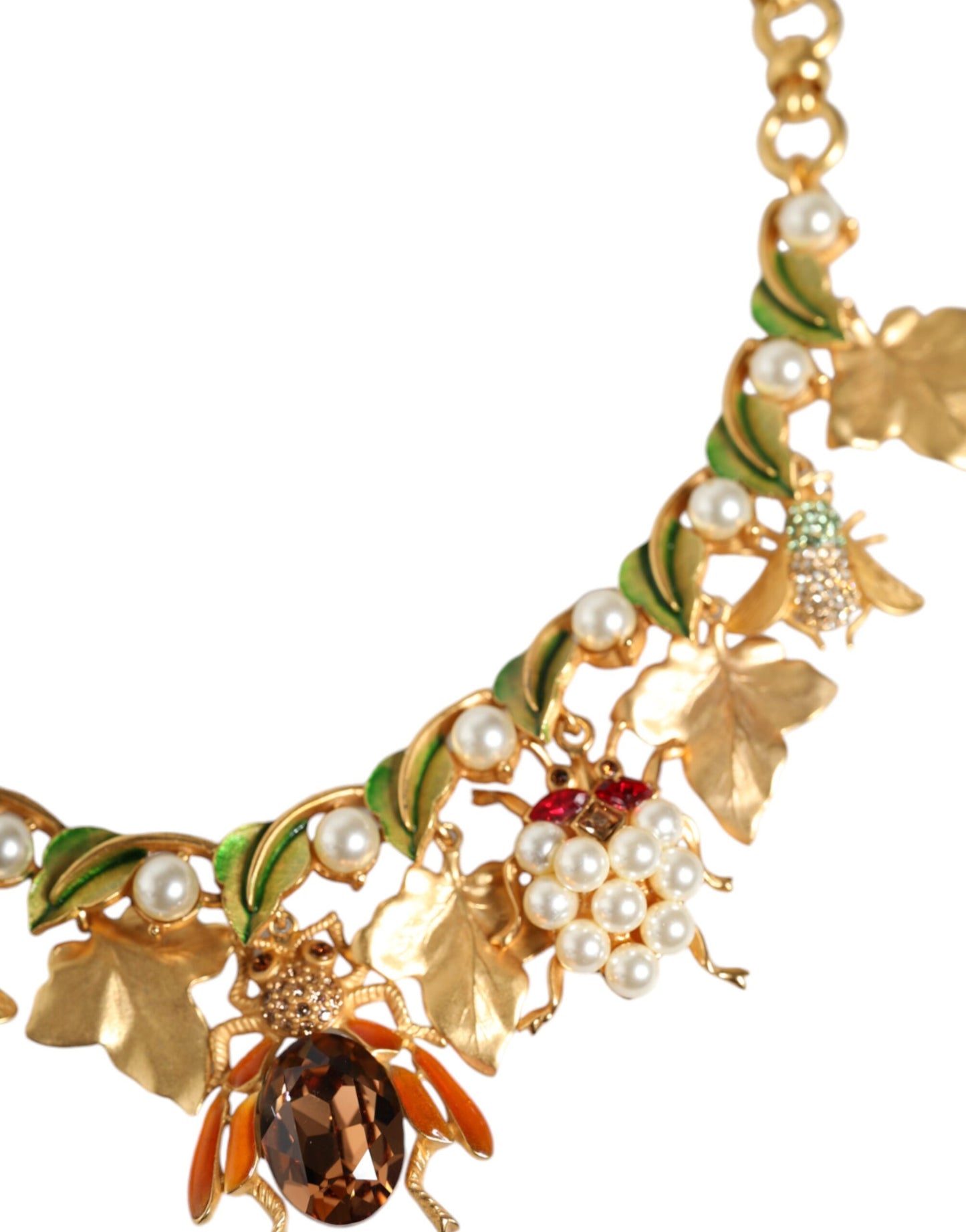 Dolce & Gabbana Gouden Messing Kristallen Insectenhanger Statement Ketting