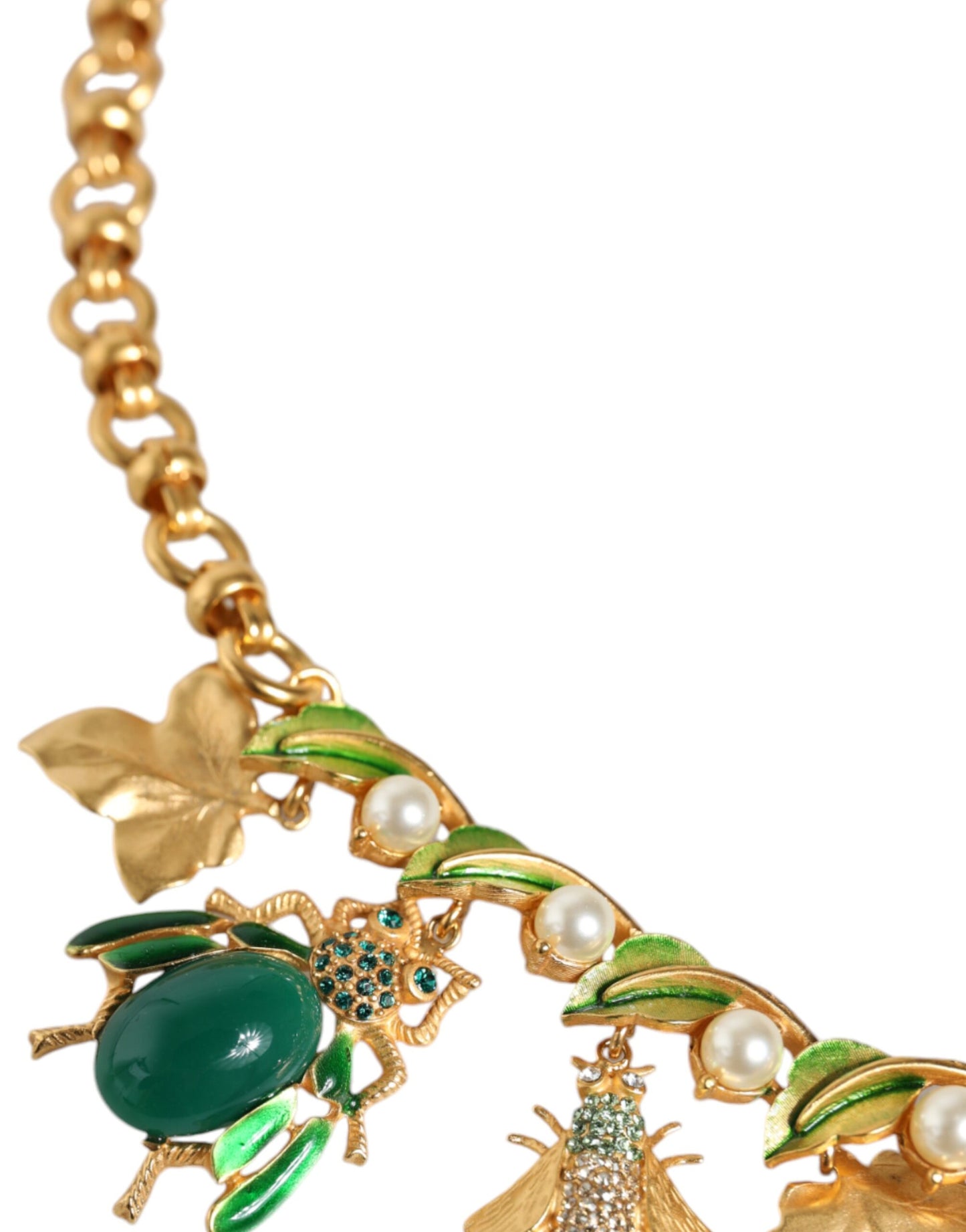 Dolce & Gabbana Gouden Messing Kristallen Insectenhanger Statement Ketting