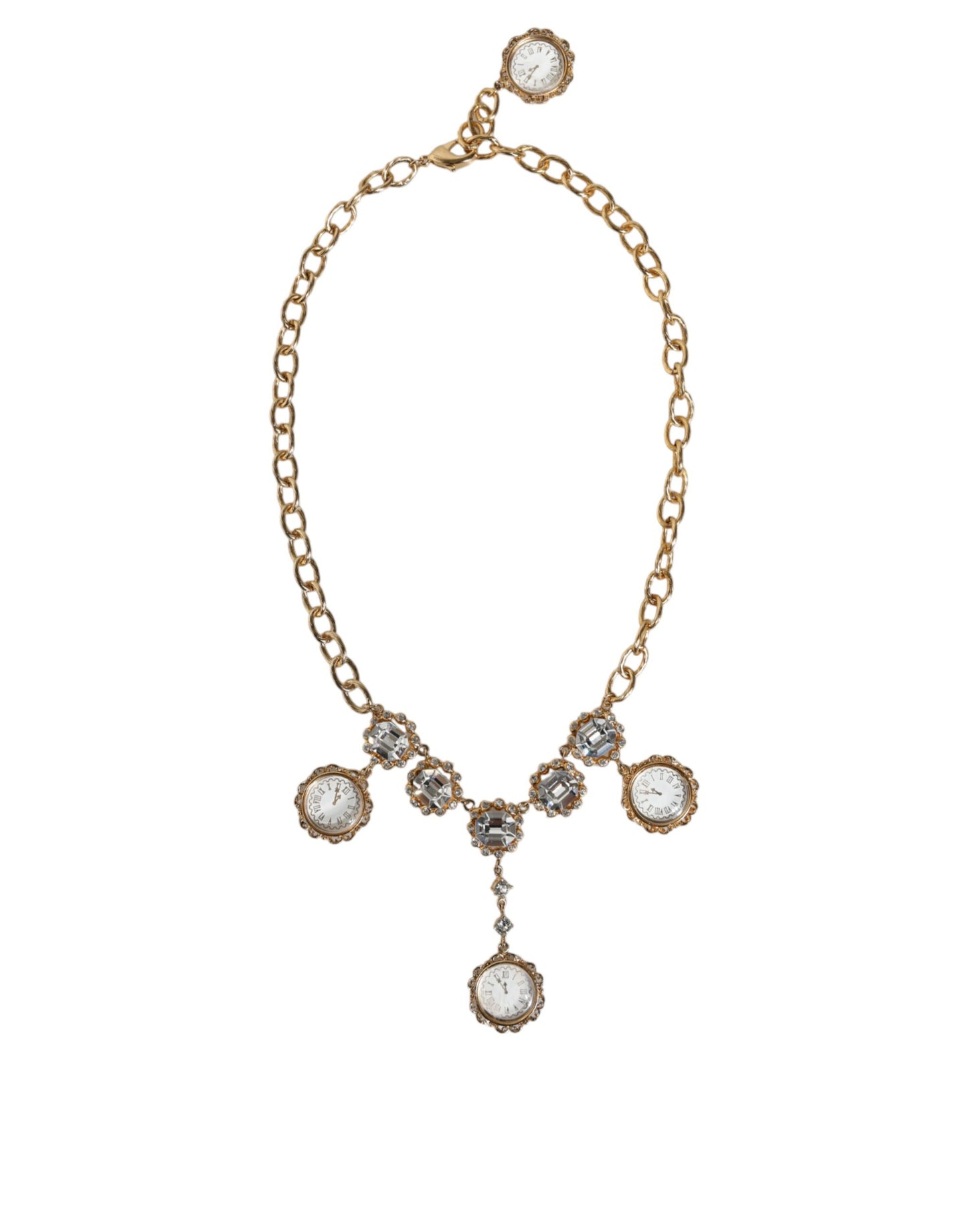 Dolce & Gabbana Gouden Ketting Messing Kristallen Klok Statement Ketting