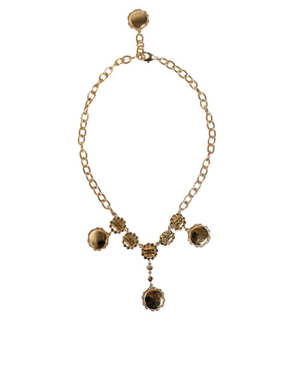 Dolce & Gabbana Gouden Ketting Messing Kristallen Klok Statement Ketting