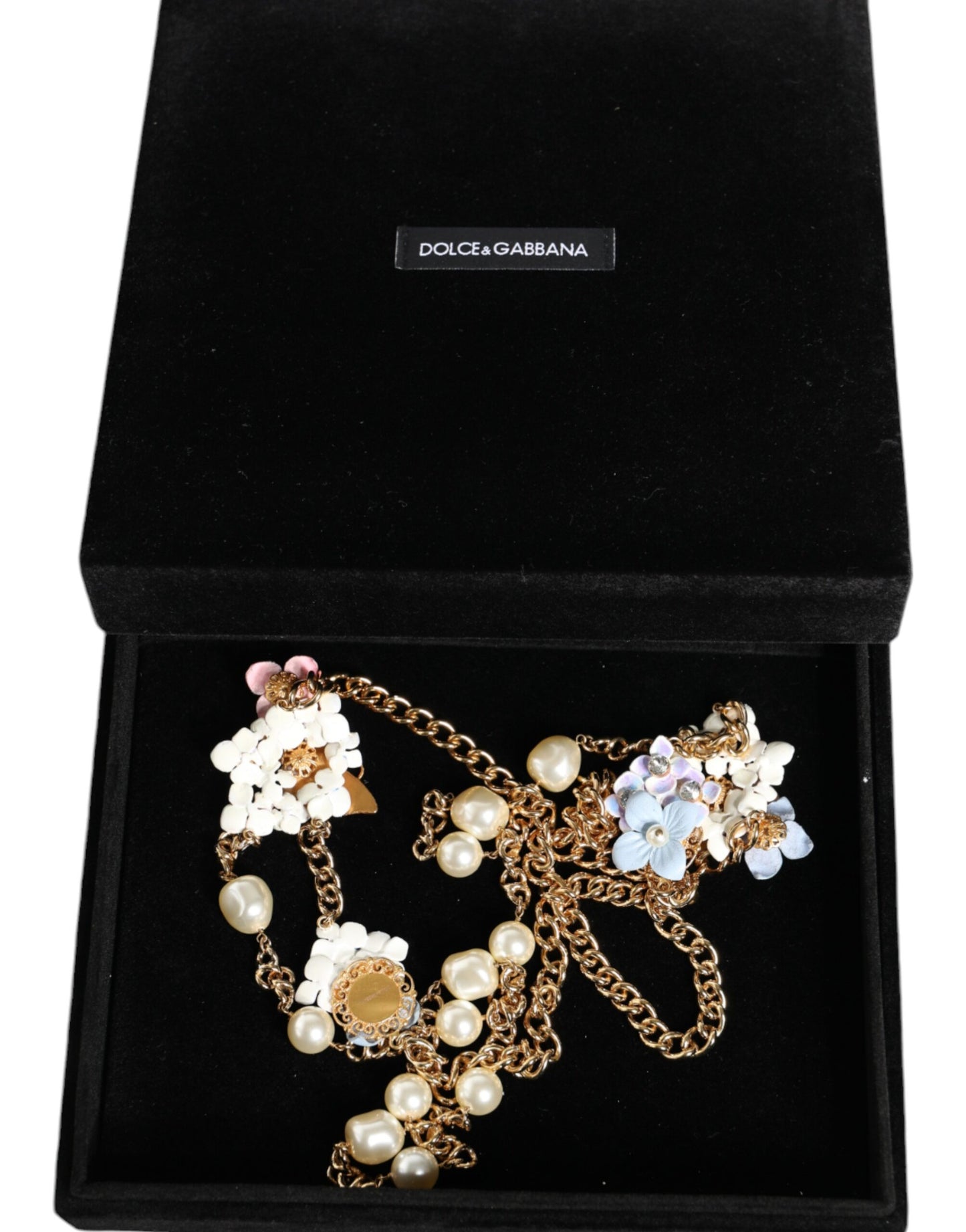 Dolce & Gabbana gouden ketting met messing bloemen en gelaagde kristallen parels