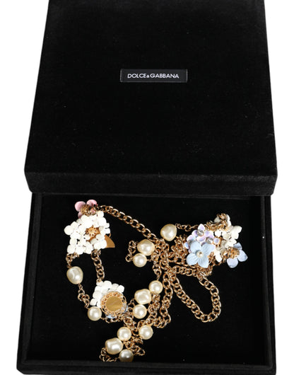 Dolce & Gabbana gouden ketting met messing bloemen en gelaagde kristallen parels