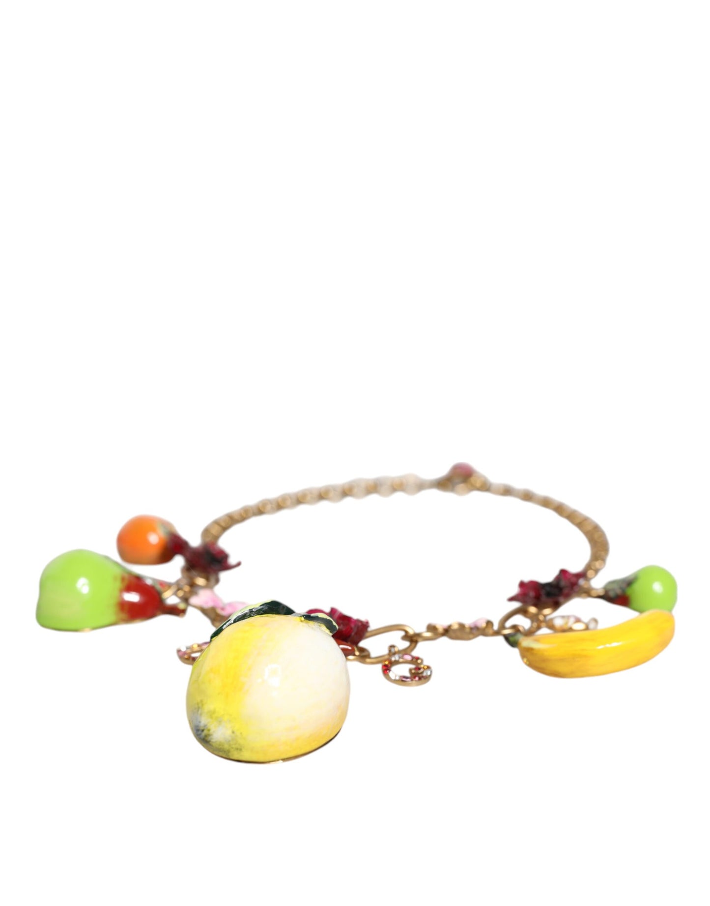 Dolce & Gabbana Gouden Messing FRUIT Hangers Bloemen Kristal Logo Ketting