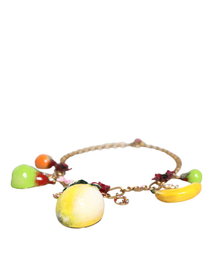 Dolce & Gabbana Gouden Messing FRUIT Hangers Bloemen Kristal Logo Ketting