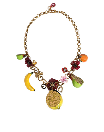 Dolce & Gabbana Gouden Messing FRUIT Hangers Bloemen Kristal Logo Ketting
