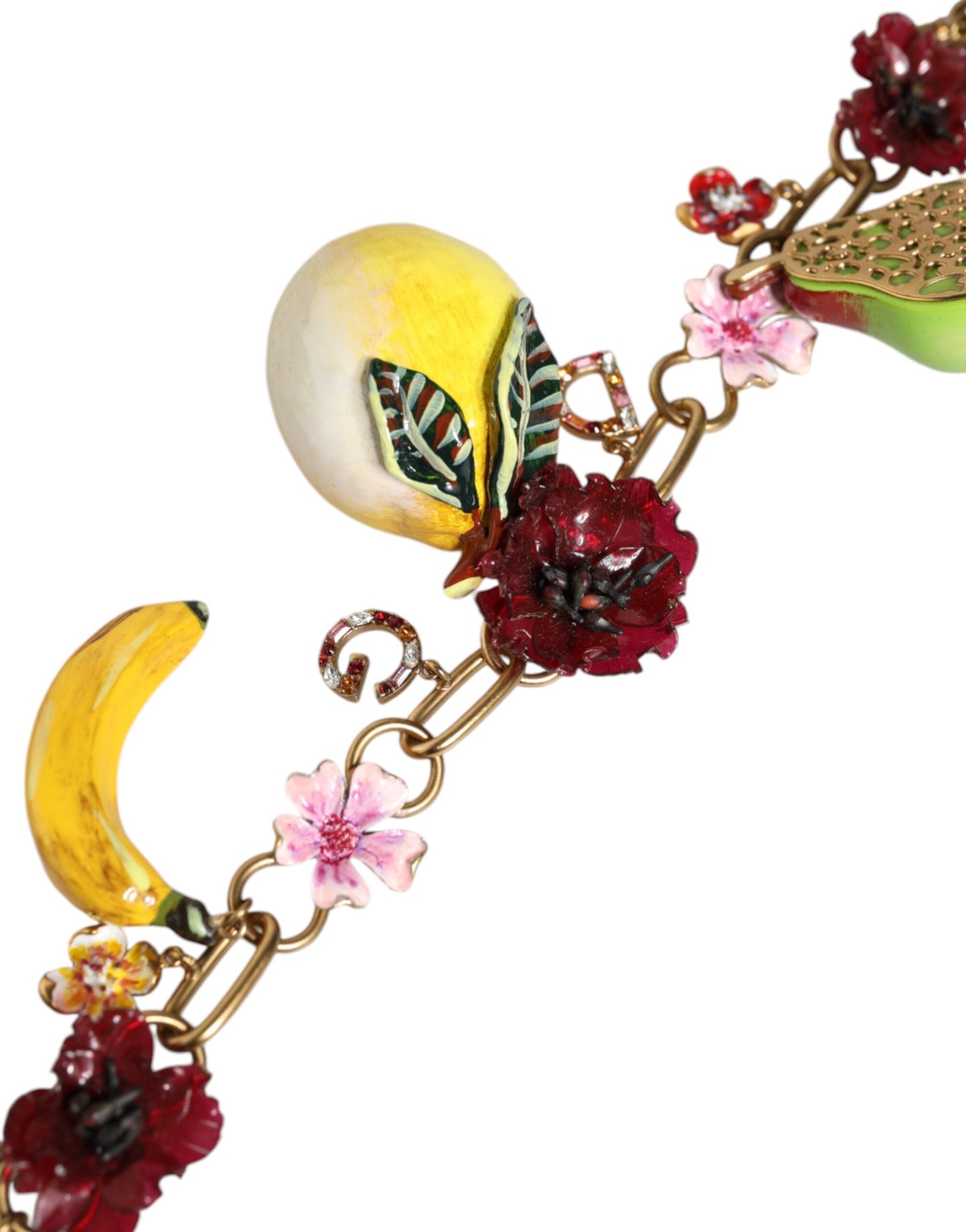Dolce & Gabbana Gouden Messing FRUIT Hangers Bloemen Kristal Logo Ketting