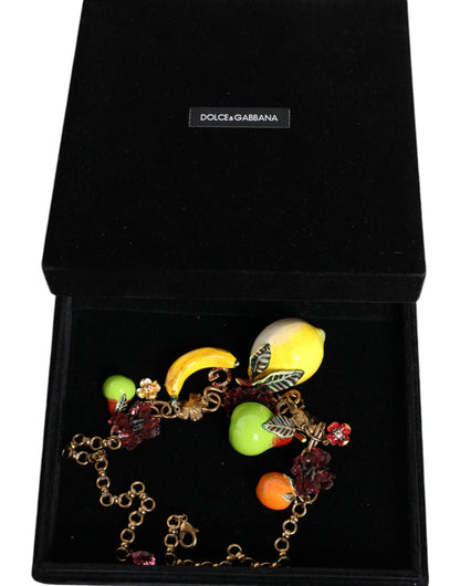 Dolce & Gabbana Gouden Messing FRUIT Hangers Bloemen Kristal Logo Ketting