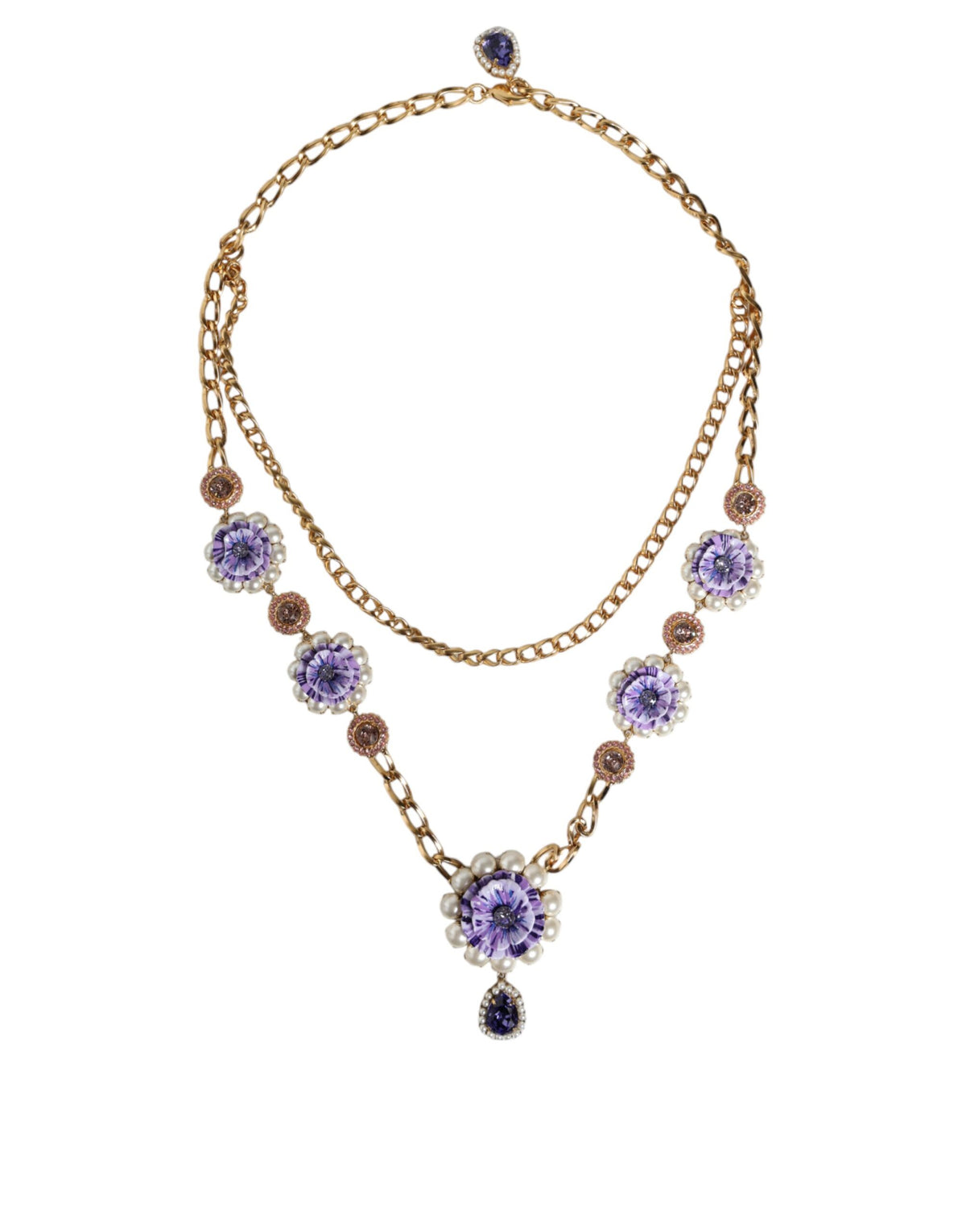 Collier Floral en Cristaux Dorés Dolce & Gabbana