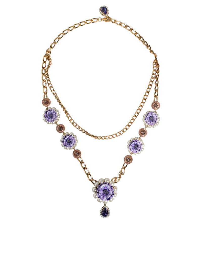 Collier Floral en Cristaux Dorés Dolce & Gabbana
