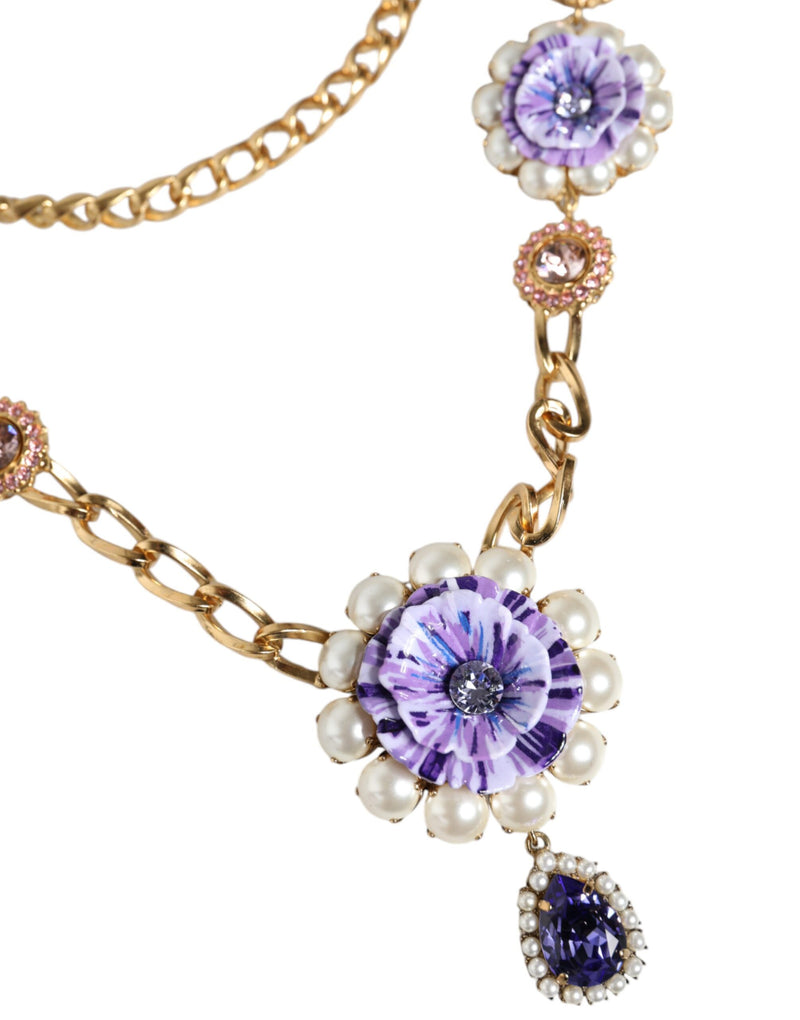 Collier Floral en Cristaux Dorés Dolce & Gabbana