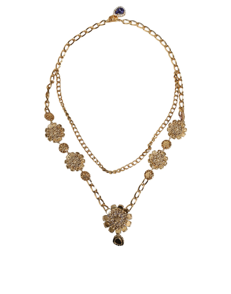Collier Floral en Cristaux Dorés Dolce & Gabbana