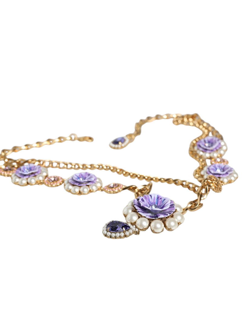 Collier Floral en Cristaux Dorés Dolce & Gabbana