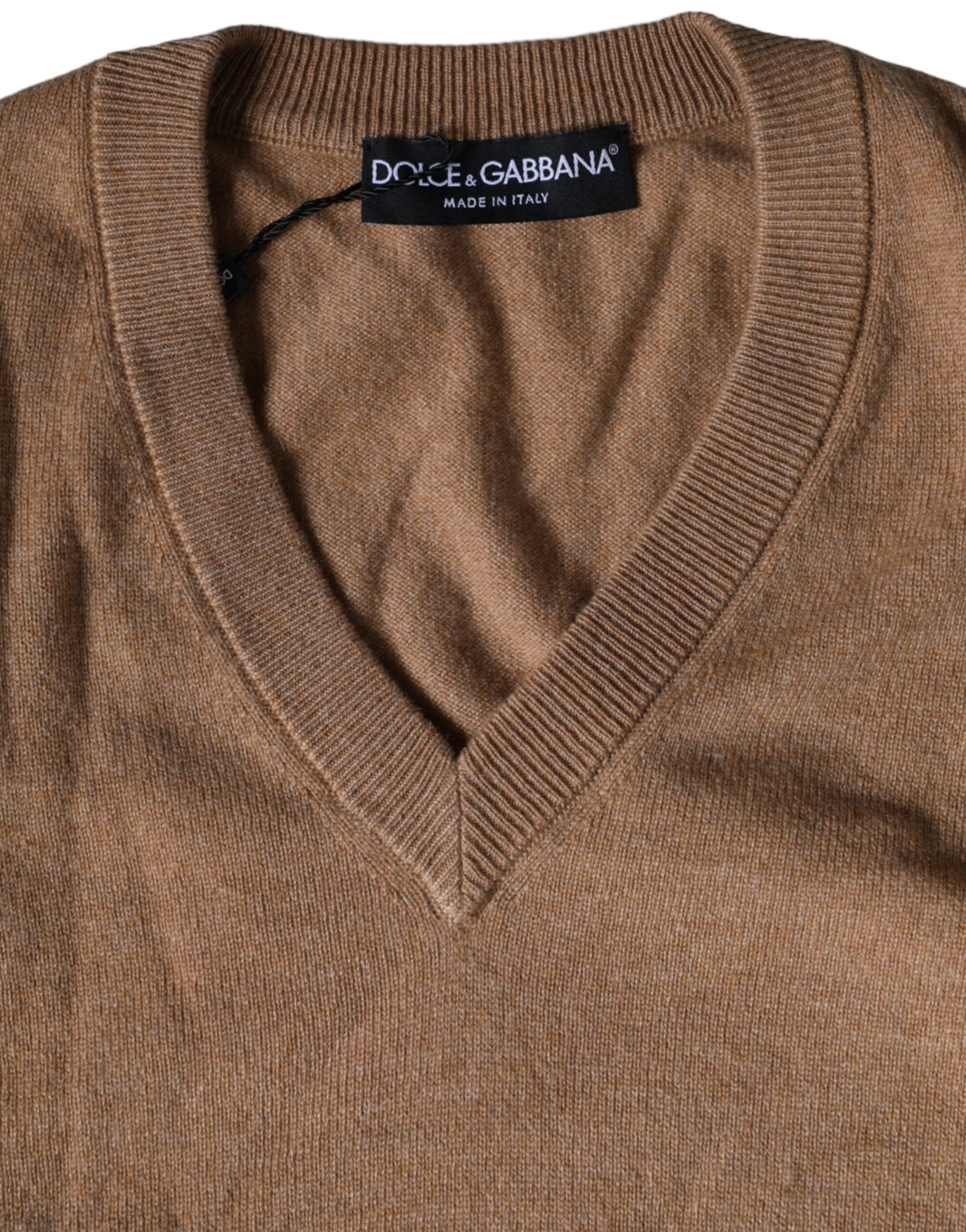 Pull en cachemire brun à col en V de Dolce &amp; Gabbana