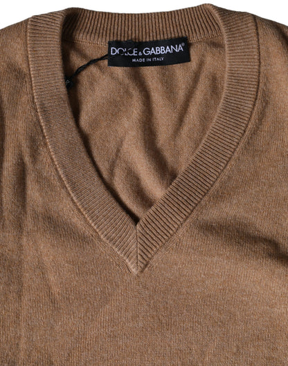 Pull en cachemire brun à col en V de Dolce &amp; Gabbana