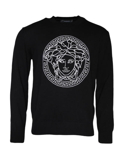 Pull en jersey à col rond brodé de la Méduse noire de Versace