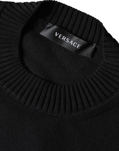 Pull en jersey à col rond brodé de la Méduse noire de Versace