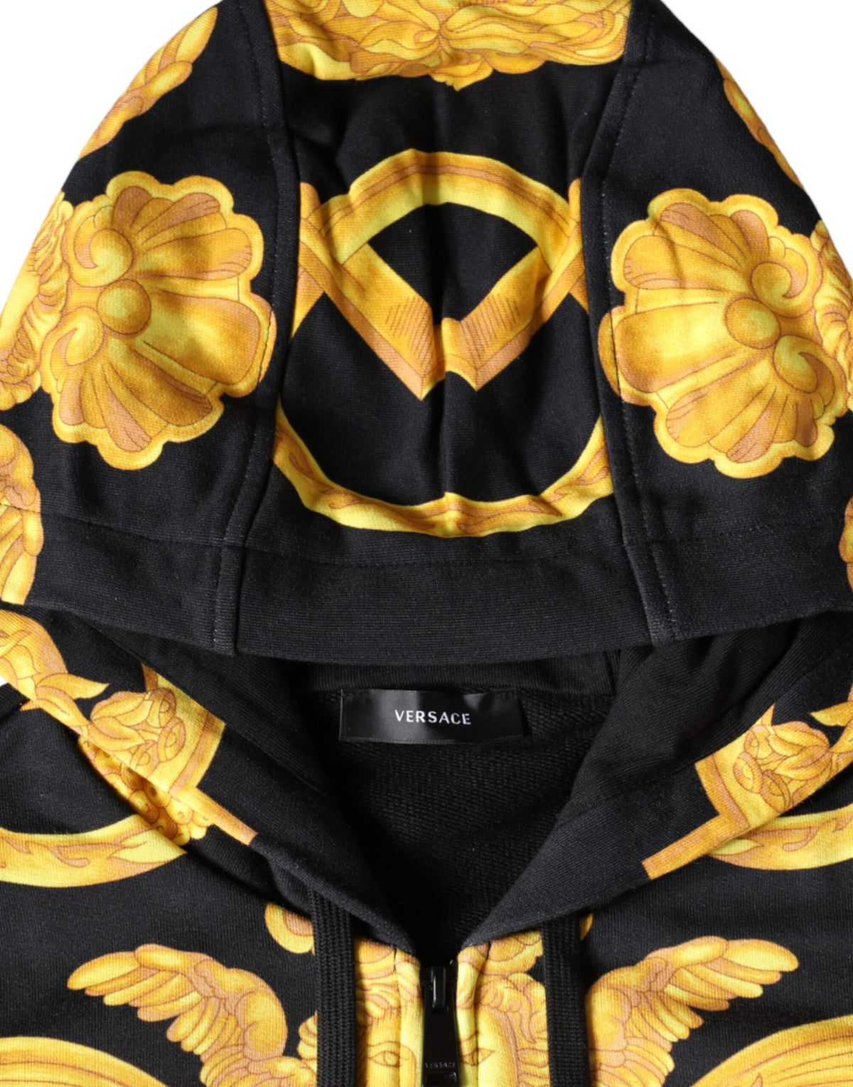 Sweat à capuche en coton à fermeture éclair avec imprimé Medusa noir de Versace