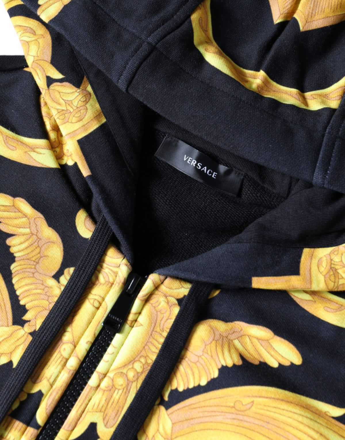 Sweat à capuche en coton à fermeture éclair avec imprimé Medusa noir de Versace