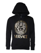 Sweat à capuche en coton noir avec imprimé Medusa de Versace