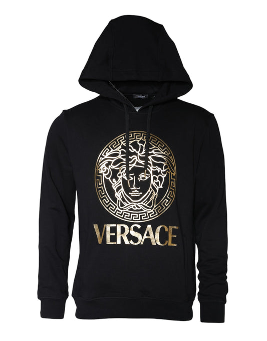 Versace zwarte katoenen hoodie met Medusa-print, pullover sweatshirt.