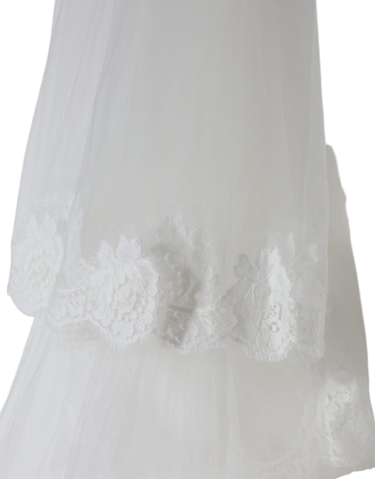 Voile de mariée en nylon blanc à fleurs et dentelle, longueur au sol, Dolce & Gabbana
