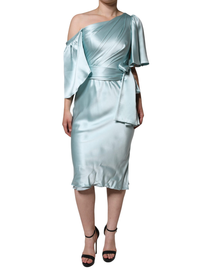 Dolce & Gabbana Mint Green Silk One Shoulder Midi Dress