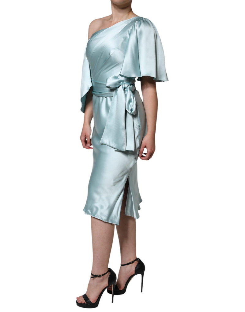 Dolce & Gabbana Mint Green Silk One Shoulder Midi Dress