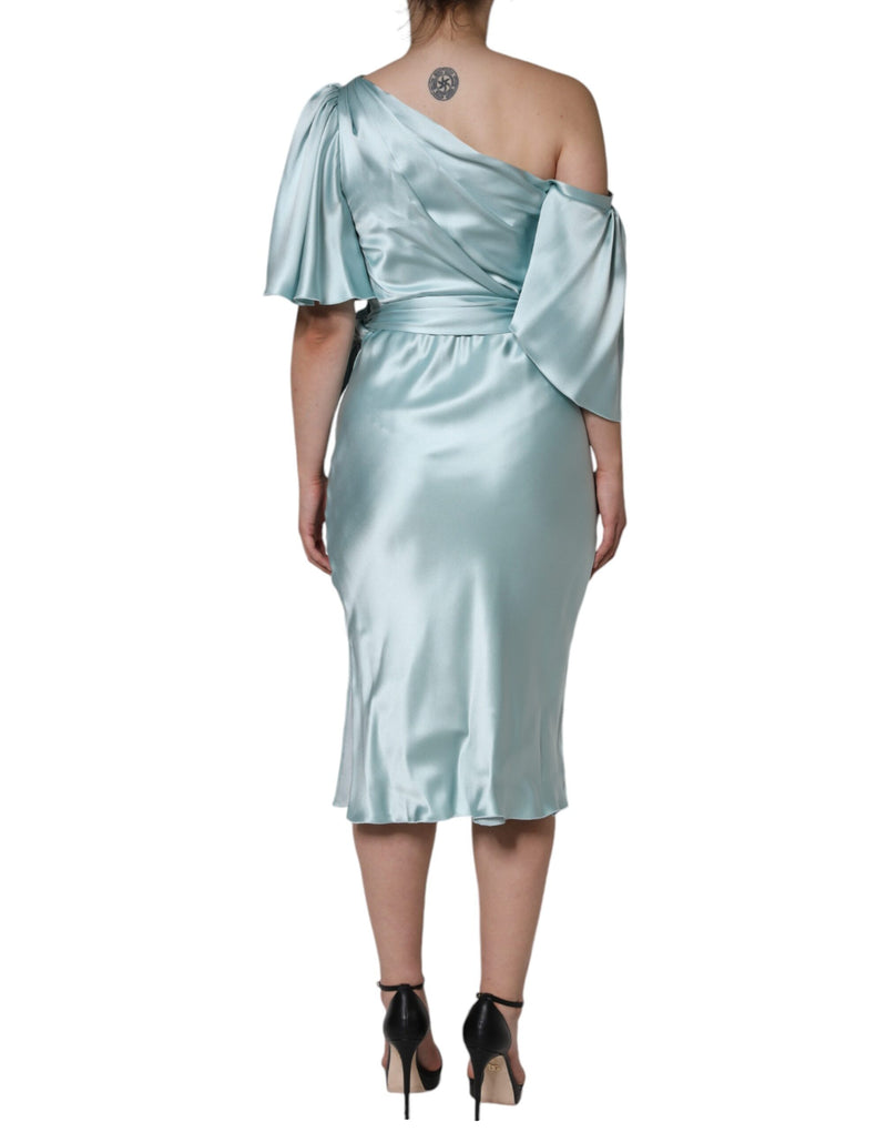 Dolce & Gabbana Mint Green Silk One Shoulder Midi Dress