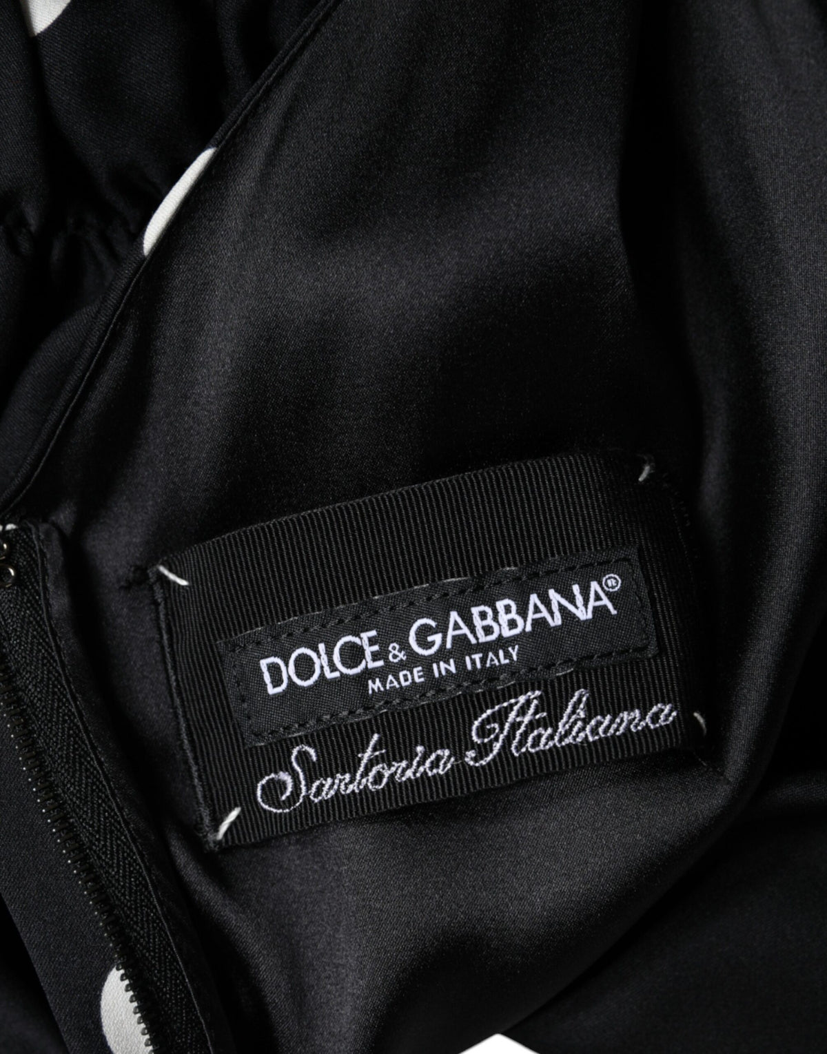 Robe Midi V-neck à Pois en Soie Noire Dolce & Gabbana