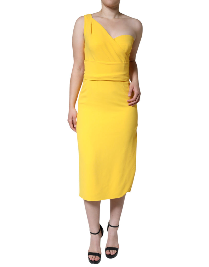 Dolce & Gabbana Robe Midi Jaune à Épaule Dénudée avec Fente