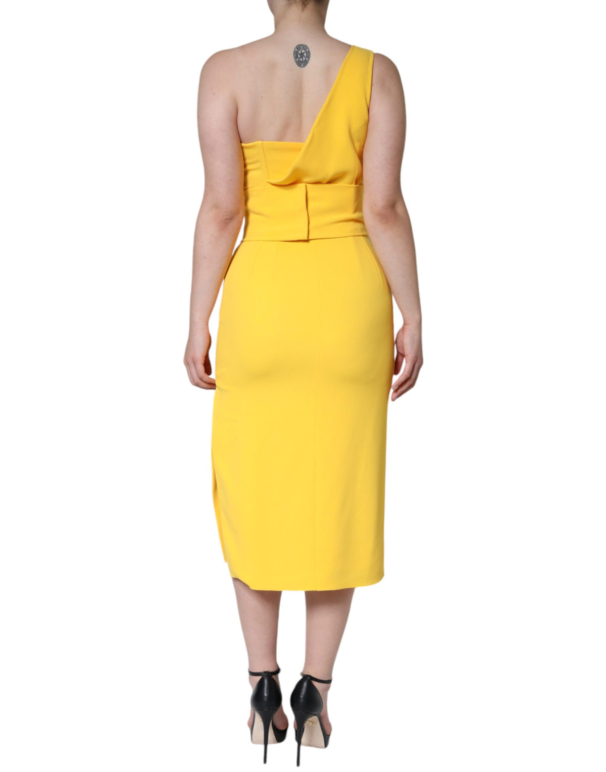 Dolce & Gabbana Robe Midi Jaune à Épaule Dénudée avec Fente
