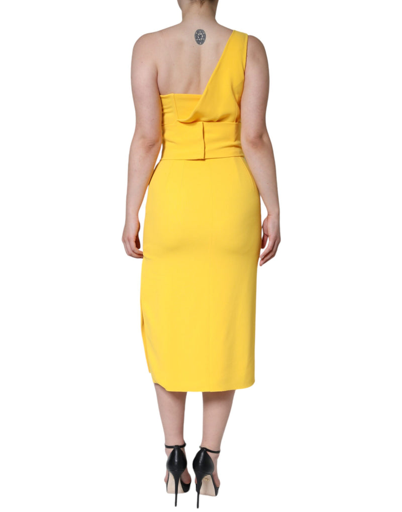 Dolce & Gabbana Robe Midi Jaune à Épaule Dénudée avec Fente