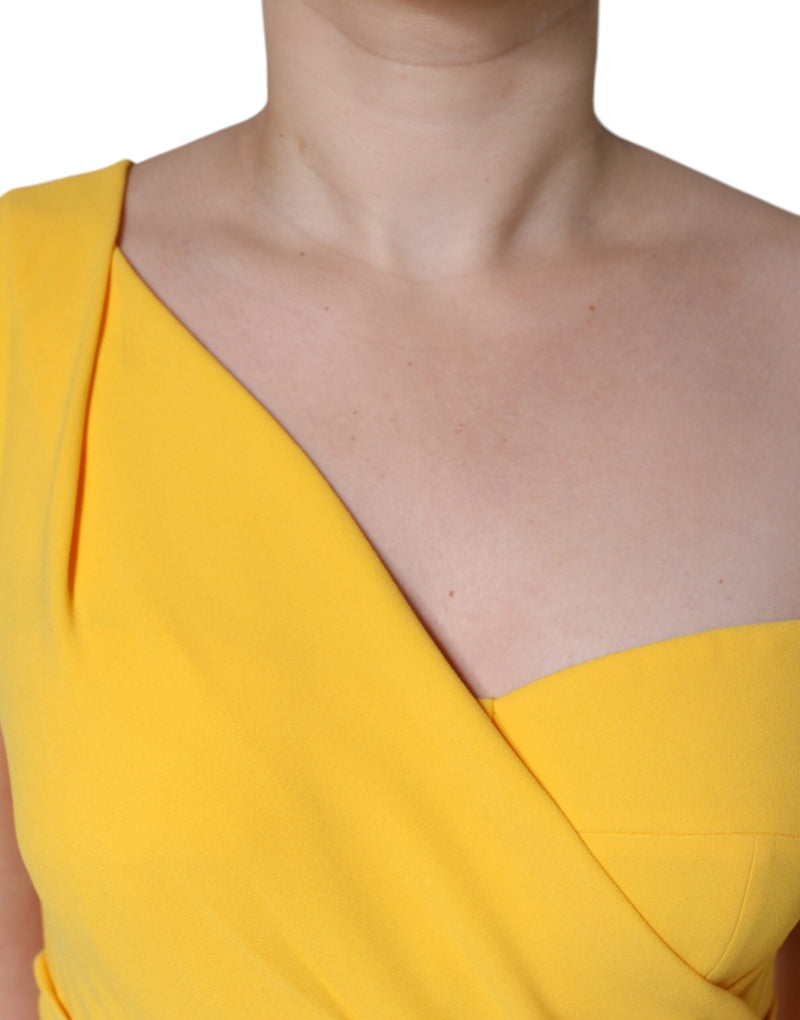 Dolce & Gabbana Robe Midi Jaune à Épaule Dénudée avec Fente