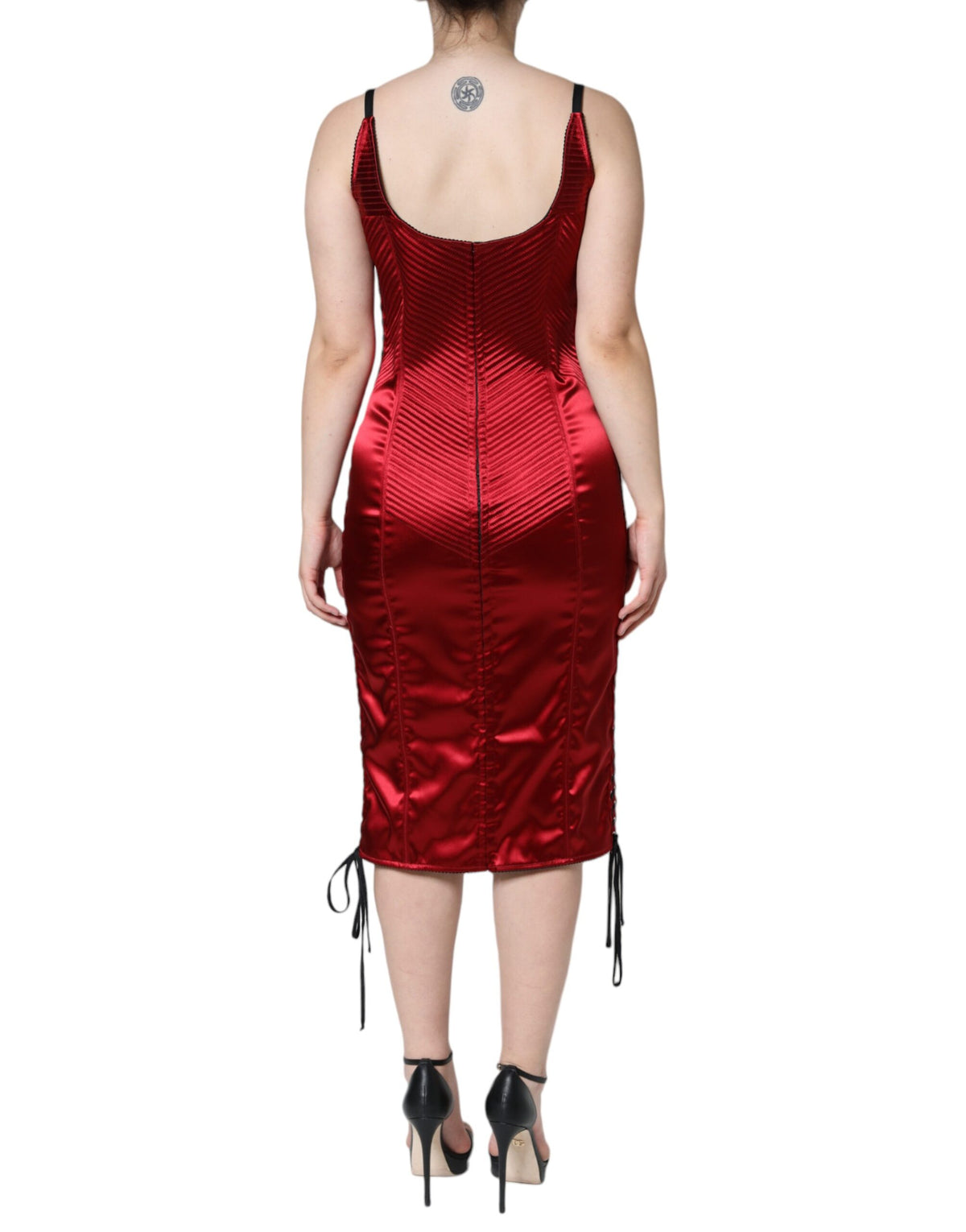 Robe Midi Bodycon en Dentelle Rouge Bustier Corset Dolce & Gabbana