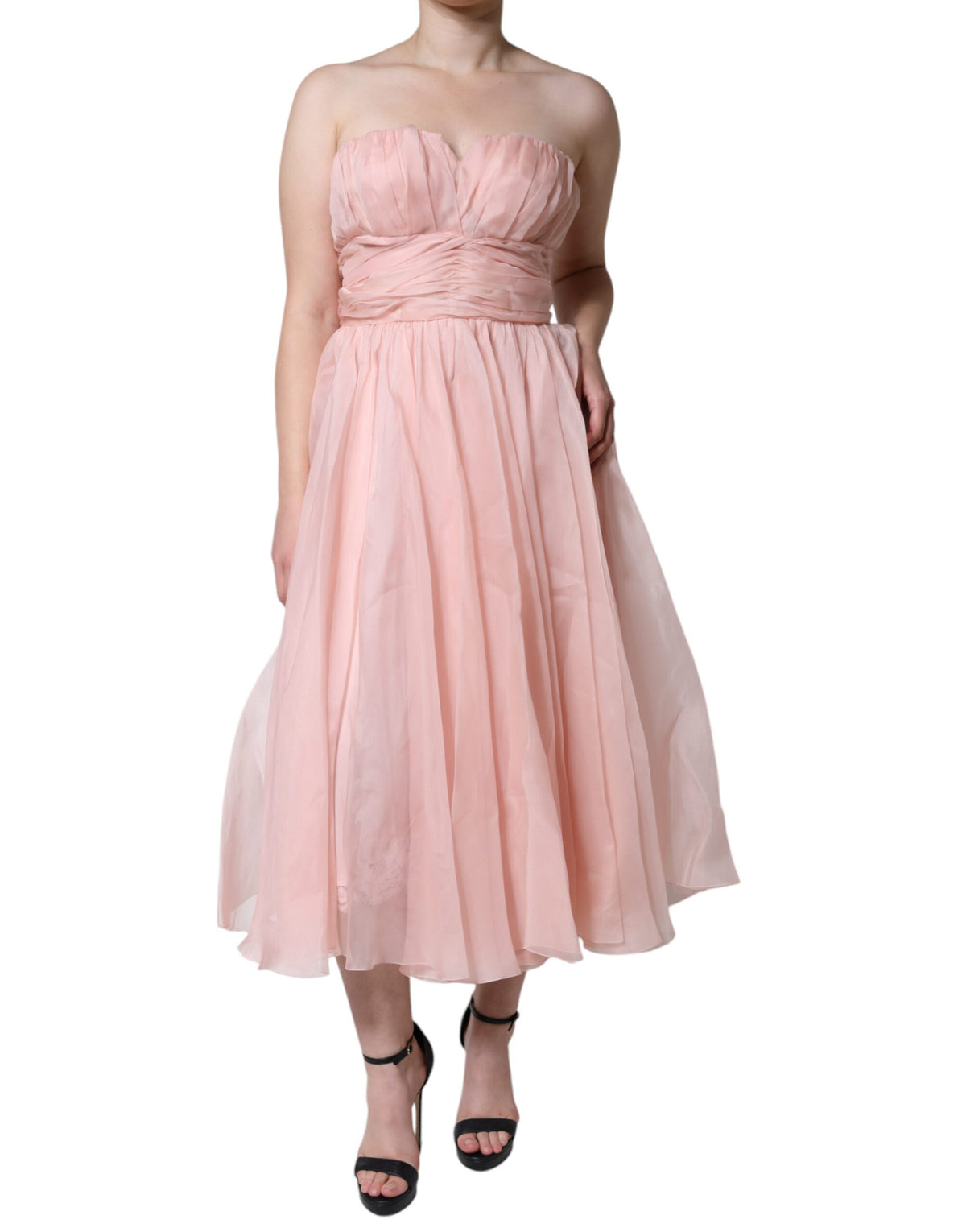Dolce & Gabbana Robe Maxi A-line Sans Manches en Soie Rose