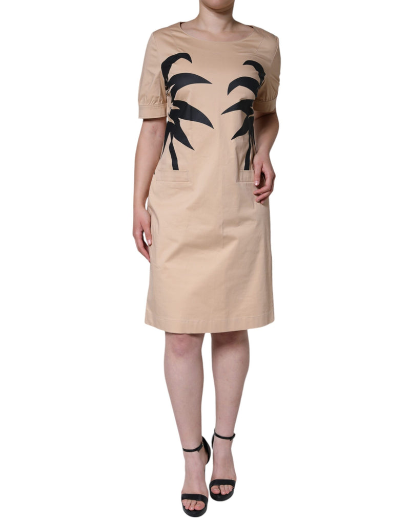 Robe Midi Beige en Coton à Manches Courtes Moschino