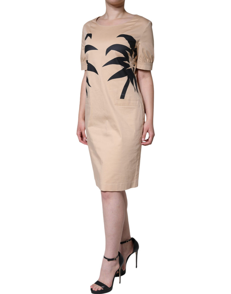 Robe Midi Beige en Coton à Manches Courtes Moschino